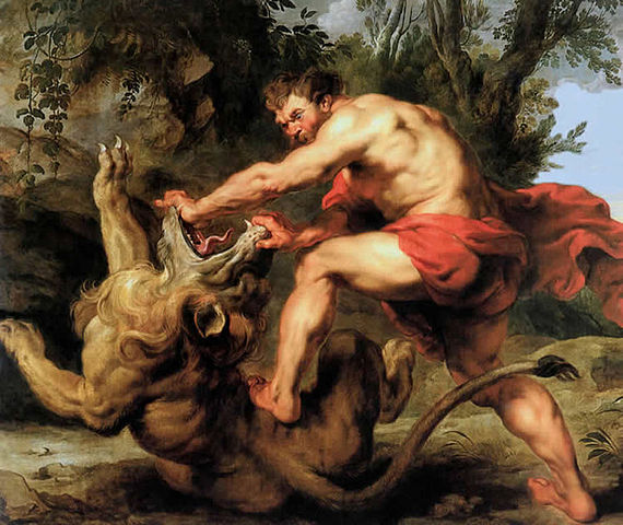 Imagen de Sansón dominando a un león
