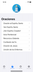 screenshot de la app. Tab oraciones