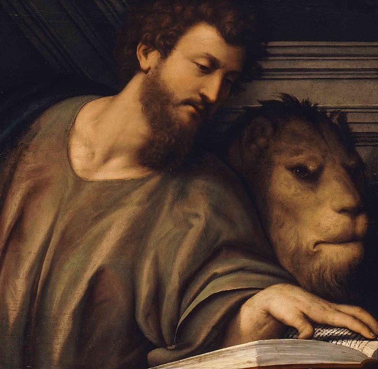Imagen de San Marcos y un león.