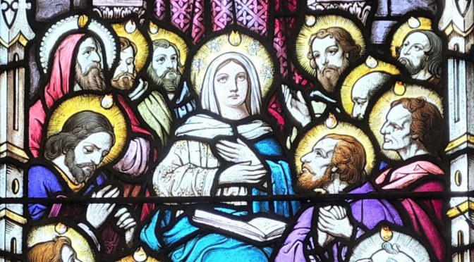 Los apóstoles y María en el domingo de Pentecostés. Detalle.