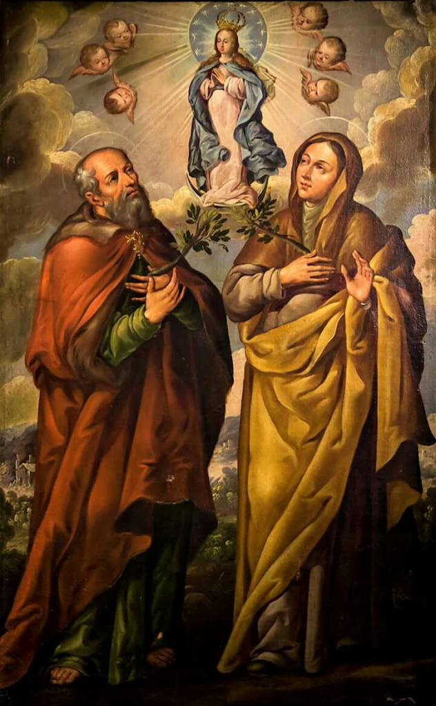 Santa ana y San Joaquín, con la virgen María en medio de ellos.