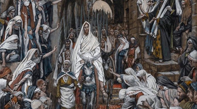 Jesús entrando a Jerusalén en un burrito.