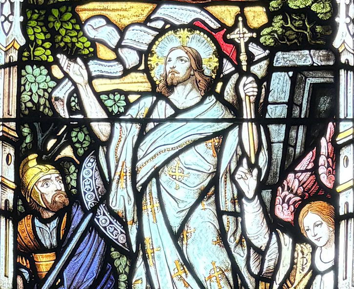 Vitral with the image of Jesus resucited.