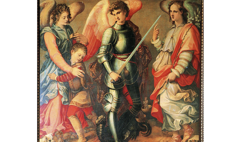 Imagen con los tre arcángeles. Rafael, Miguel y Gabriel.