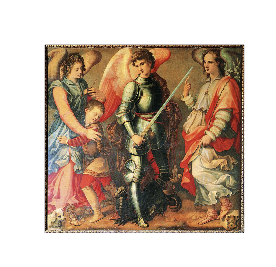 Imagen con los tre arcángeles. Rafael, Miguel y Gabriel.