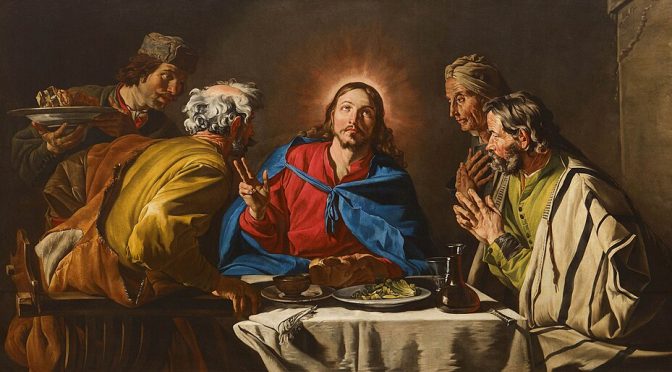 Pintura de la aparición de Jesús a los discípulos en una cena