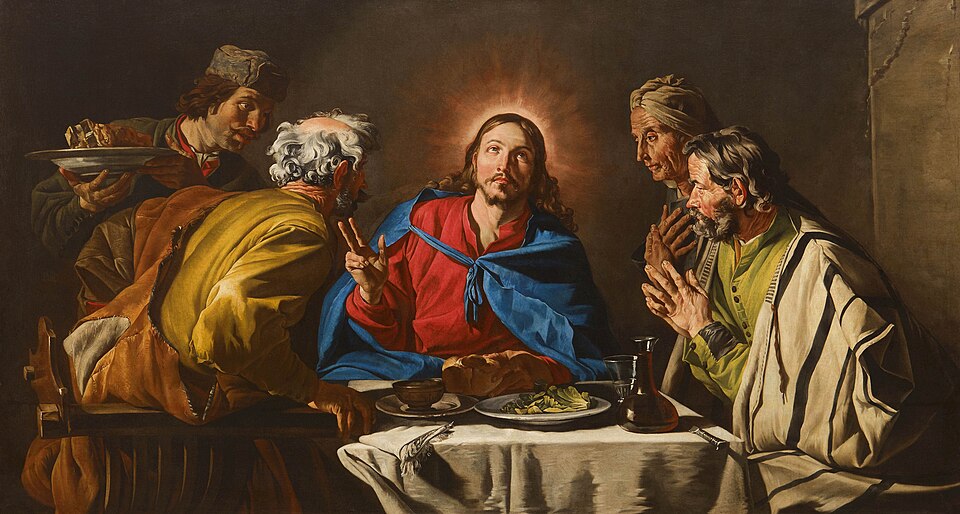 Pintura de la aparición de Jesús a los discípulos en una cena