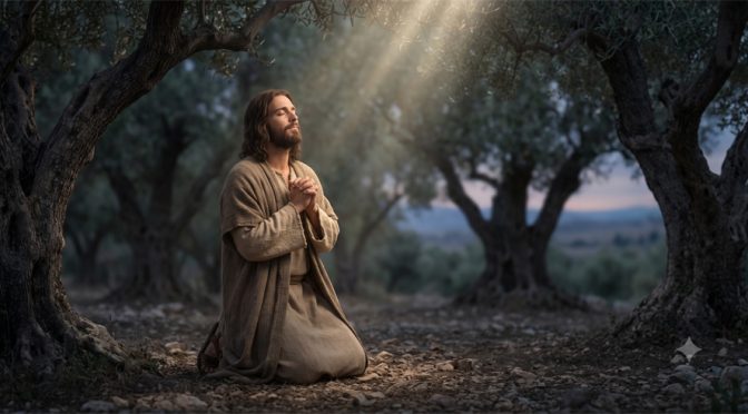Jesús en oración con El Padre, dando gracias