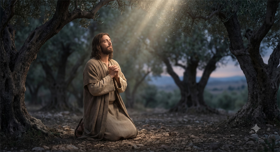 Jesús en oración con El Padre, dando gracias