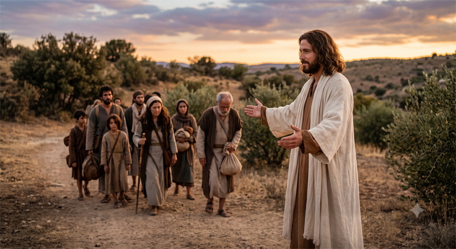 Imagen de Jesús hablando a personas que están agobiadas, cansadas, y el les dará descanso
