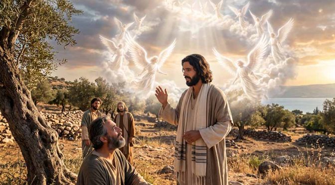 Natanael, visto debajo de una higuera, habla con Jesús que le dice que lo verá rodeado de ángeles.