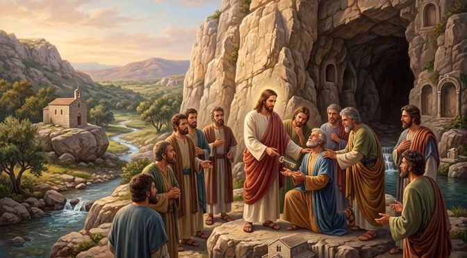 Pedro recibiendo las llaves del Reino de los Cielos por Jesús.