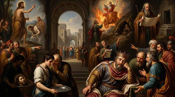Herodes pensando en que quiere conocer a Jesús y su gente le dice que Jesús es San Juan resucitado o Elías.