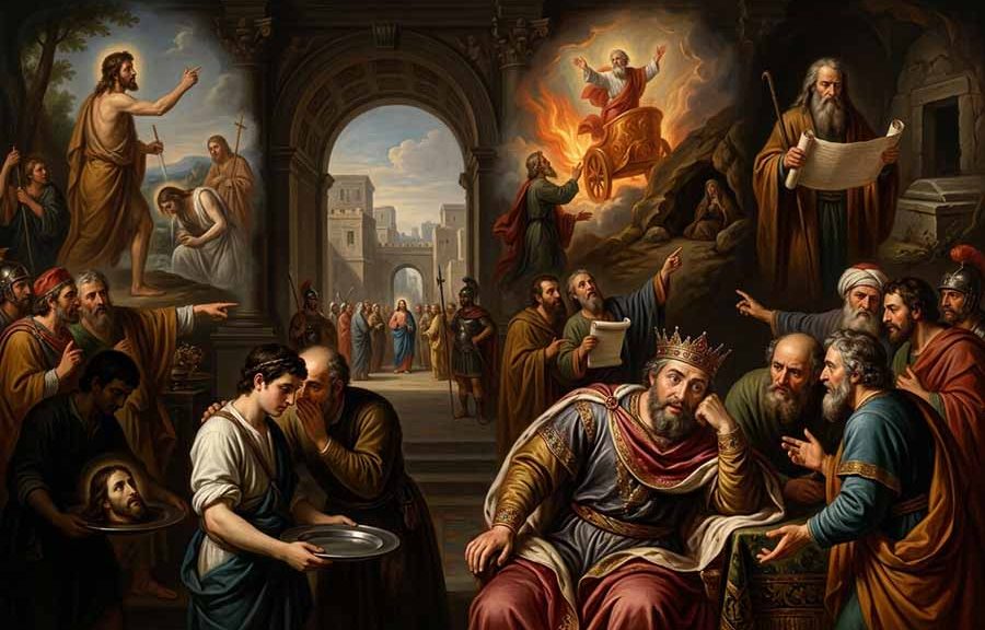 Herodes pensando en que quiere conocer a Jesús y su gente le dice que Jesús es San Juan resucitado o Elías.
