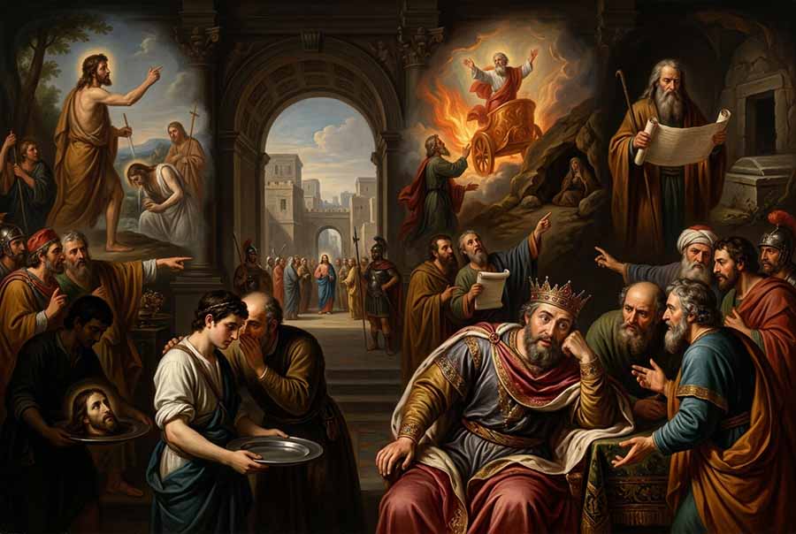 Herodes pensando en que quiere conocer a Jesús y su gente le dice que Jesús es San Juan resucitado o Elías.
